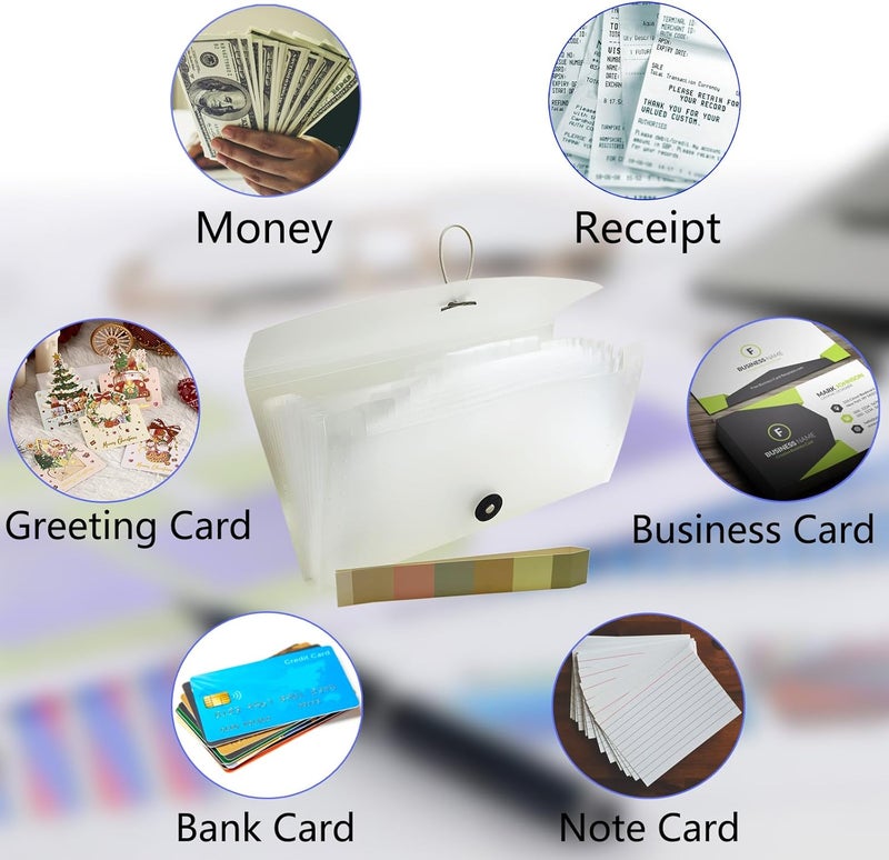 Gtheimn Portable 13-Pocket Receipt & Coupon Organizer, Small Expanding Accordion File Folder with Labels, Long Ticket Size Holder for Bills, Checks, and Travel Documents (10.2" x 5.5"), White - Image 4